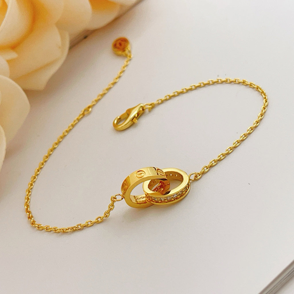 [Ornora Jewelry]LOVE DOUBLE RING HALF DIAMOND BRACELET