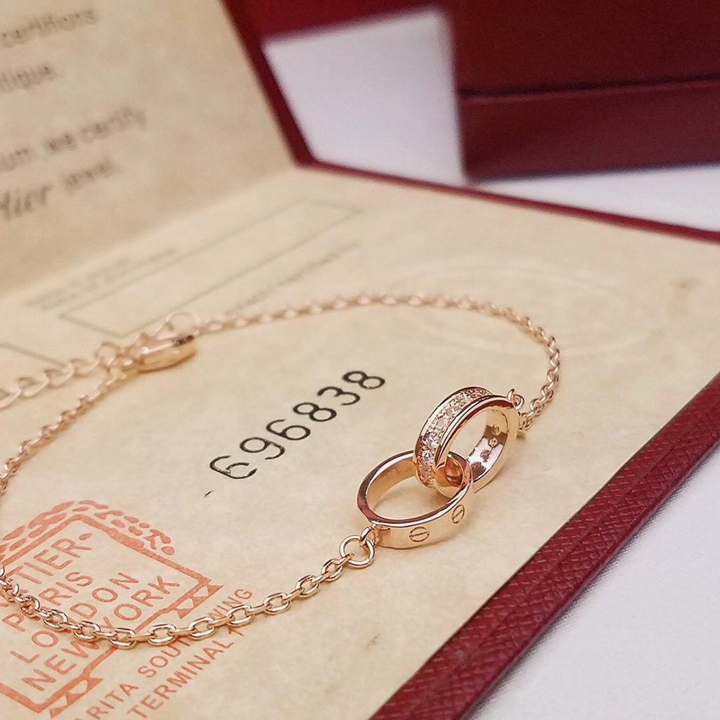 [Ornora Jewelry]LOVE DOUBLE RING HALF DIAMOND BRACELET