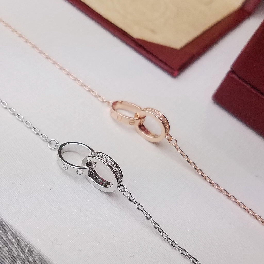 [Ornora Jewelry]LOVE DOUBLE RING HALF DIAMOND BRACELET