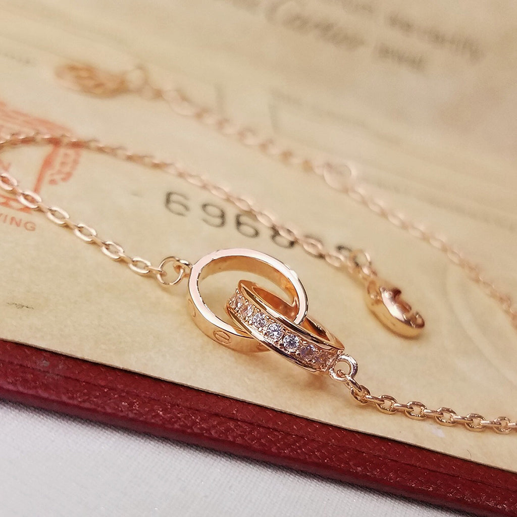 [Ornora Jewelry]LOVE DOUBLE RING HALF DIAMOND BRACELET