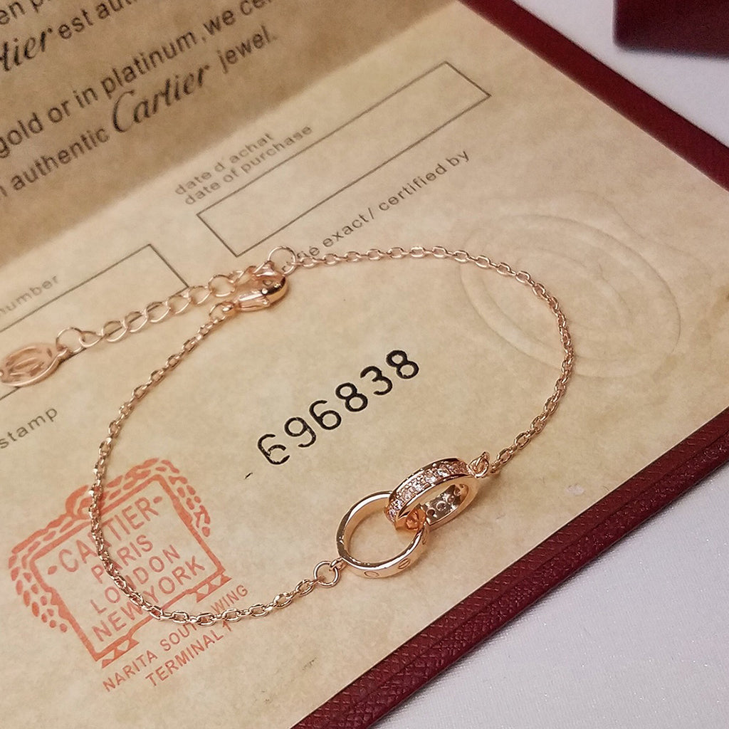 [Ornora Jewelry]LOVE DOUBLE RING HALF DIAMOND BRACELET