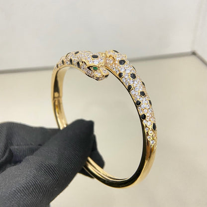 [Ornora Jewelry]PANTHERE DOUBLE HEADED HALF DIAMOND OPEN BRACELET