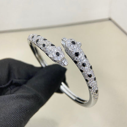 [Ornora Jewelry]PANTHERE DOUBLE HEADED HALF DIAMOND OPEN BRACELET