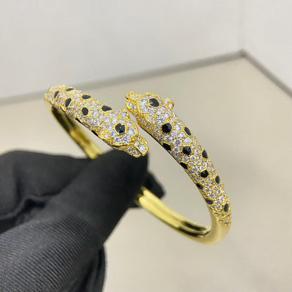 [Ornora Jewelry]PANTHERE DOUBLE HEADED HALF DIAMOND OPEN BRACELET