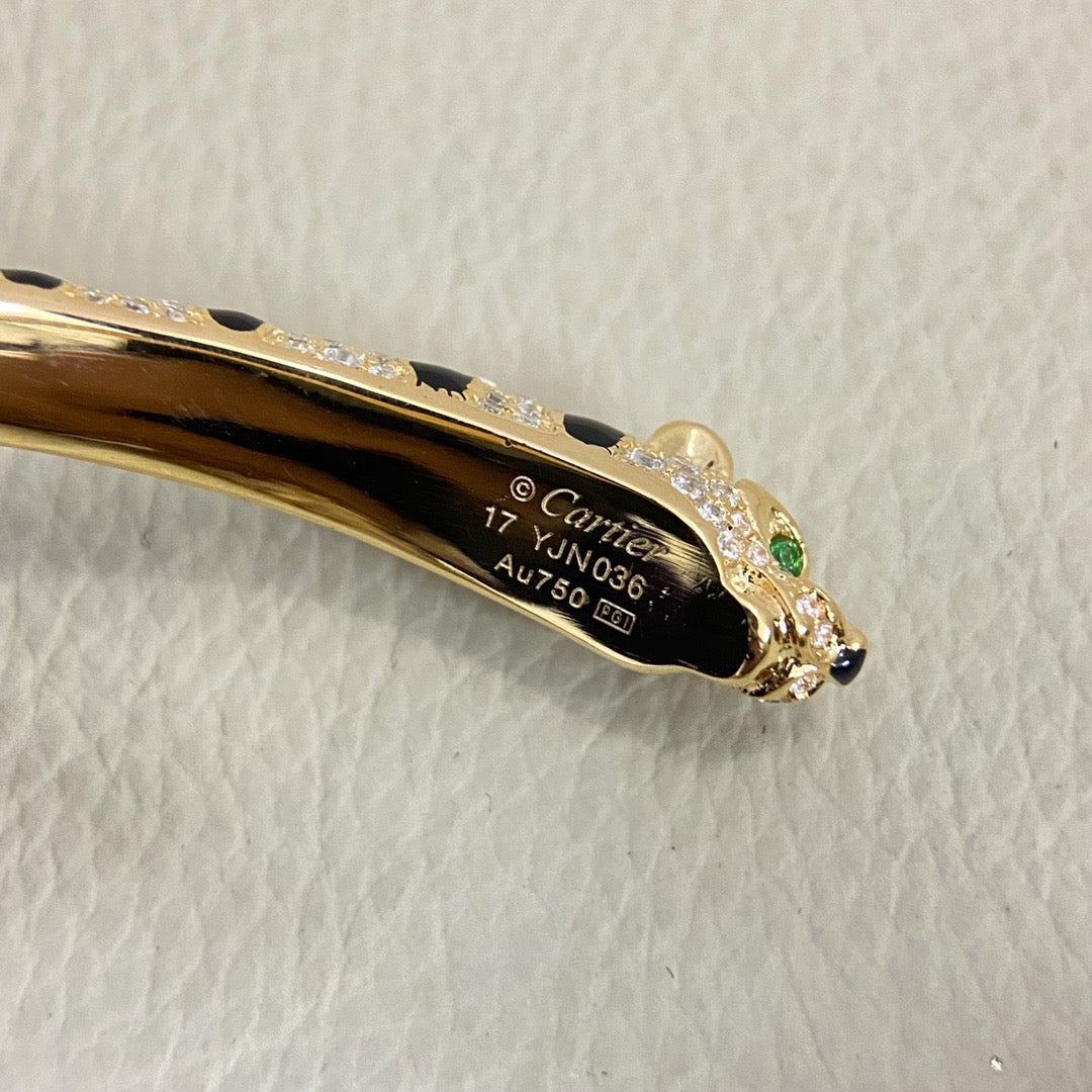 [Ornora Jewelry]PANTHERE DOUBLE HEADED HALF DIAMOND OPEN BRACELET