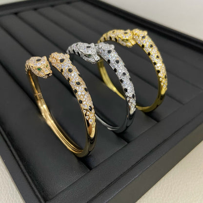 [Ornora Jewelry]PANTHERE DOUBLE HEADED HALF DIAMOND OPEN BRACELET