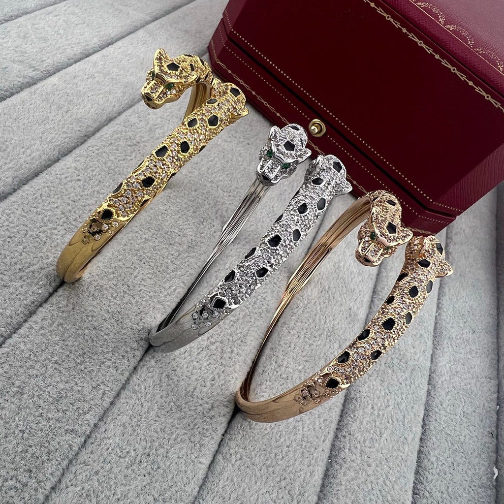 [Ornora Jewelry]PANTHERE DOUBLE HEADED HALF DIAMOND OPEN BRACELET