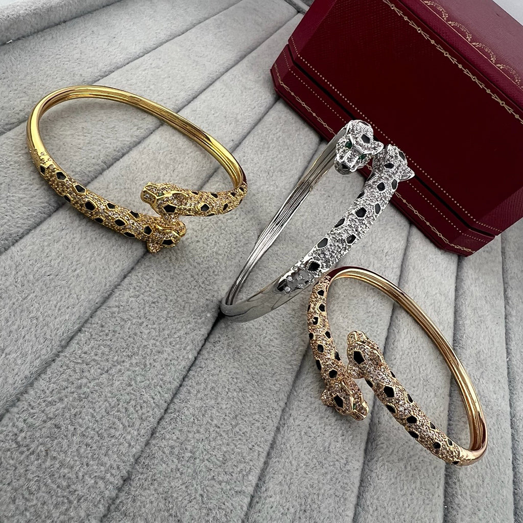 [Ornora Jewelry]PANTHERE DOUBLE HEADED HALF DIAMOND OPEN BRACELET