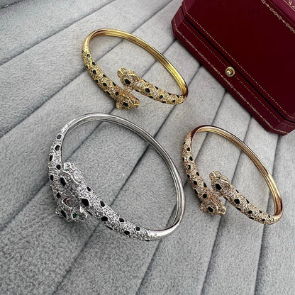 [Ornora Jewelry]PANTHERE DOUBLE HEADED HALF DIAMOND OPEN BRACELET