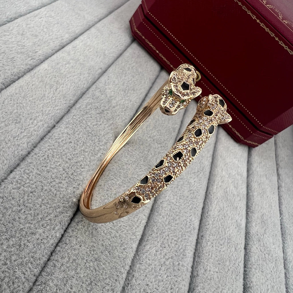 [Ornora Jewelry]PANTHERE DOUBLE HEADED HALF DIAMOND OPEN BRACELET