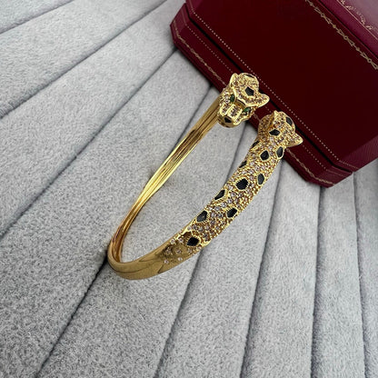 [Ornora Jewelry]PANTHERE DOUBLE HEADED HALF DIAMOND OPEN BRACELET