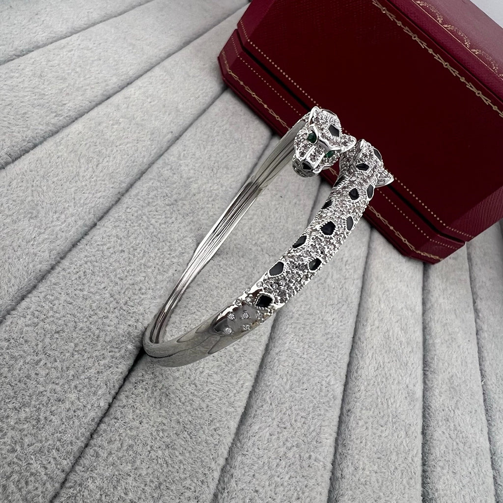 [Ornora Jewelry]PANTHERE DOUBLE HEADED HALF DIAMOND OPEN BRACELET