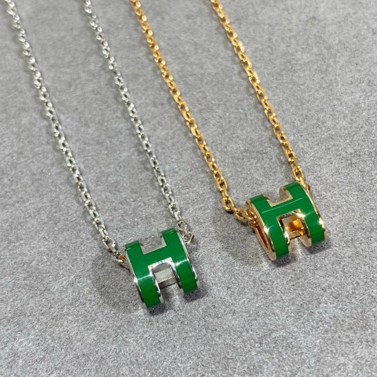 [Ornora Jewelry]POP H GREEN NECKLACE SILVER AND GOLD