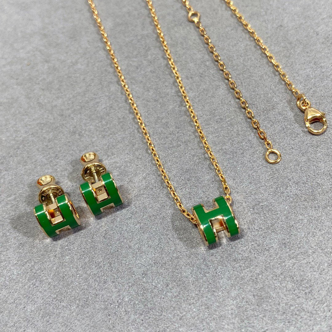 [Ornora Jewelry]POP H GREEN NECKLACE SILVER AND GOLD