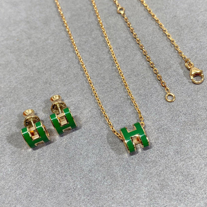[Ornora Jewelry]POP H GREEN NECKLACE SILVER AND GOLD