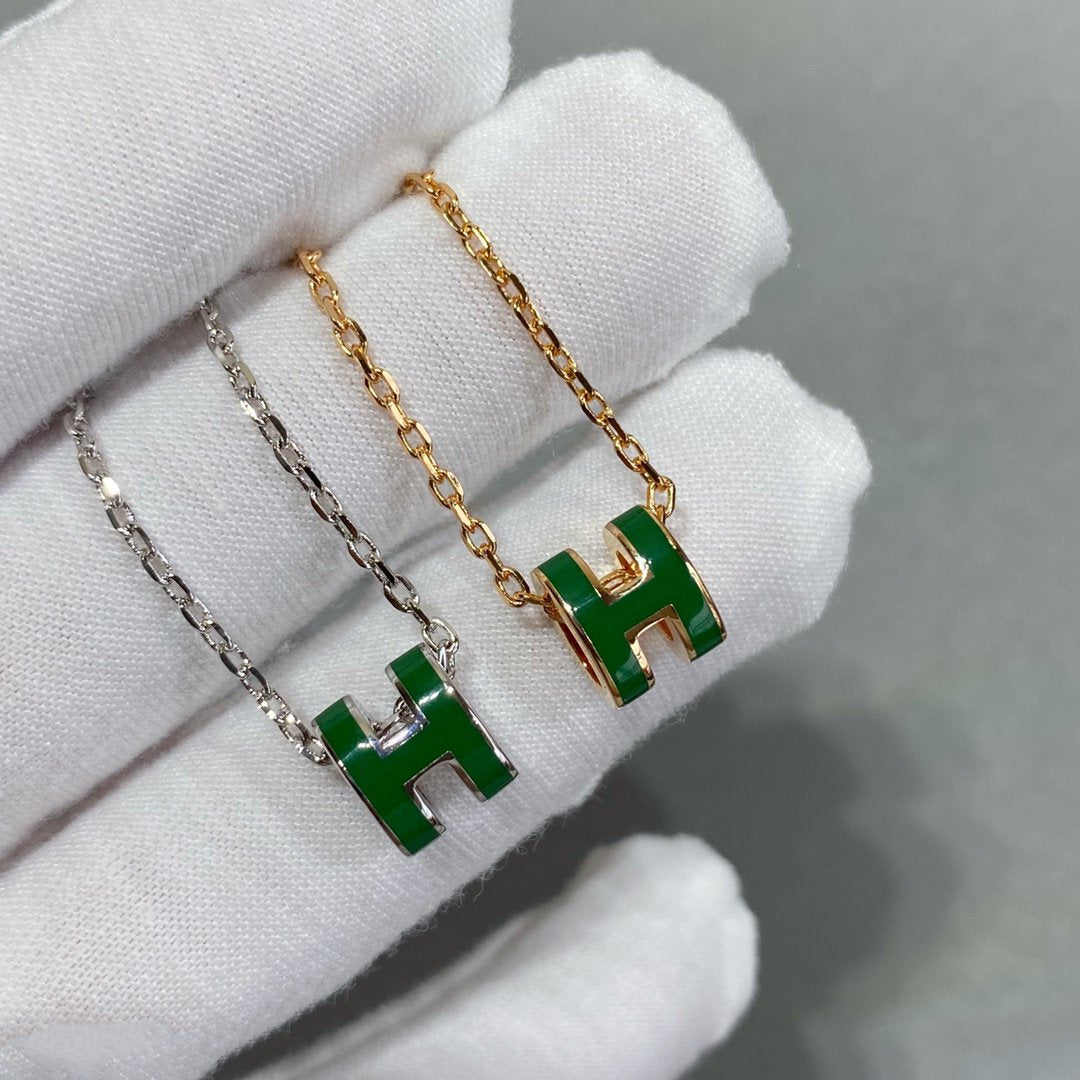 [Ornora Jewelry]POP H GREEN NECKLACE SILVER AND GOLD
