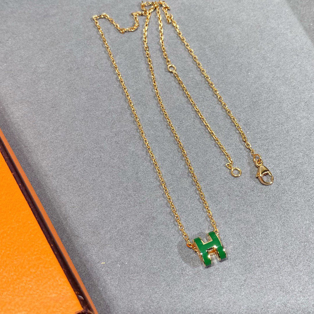 [Ornora Jewelry]POP H GREEN NECKLACE SILVER AND GOLD