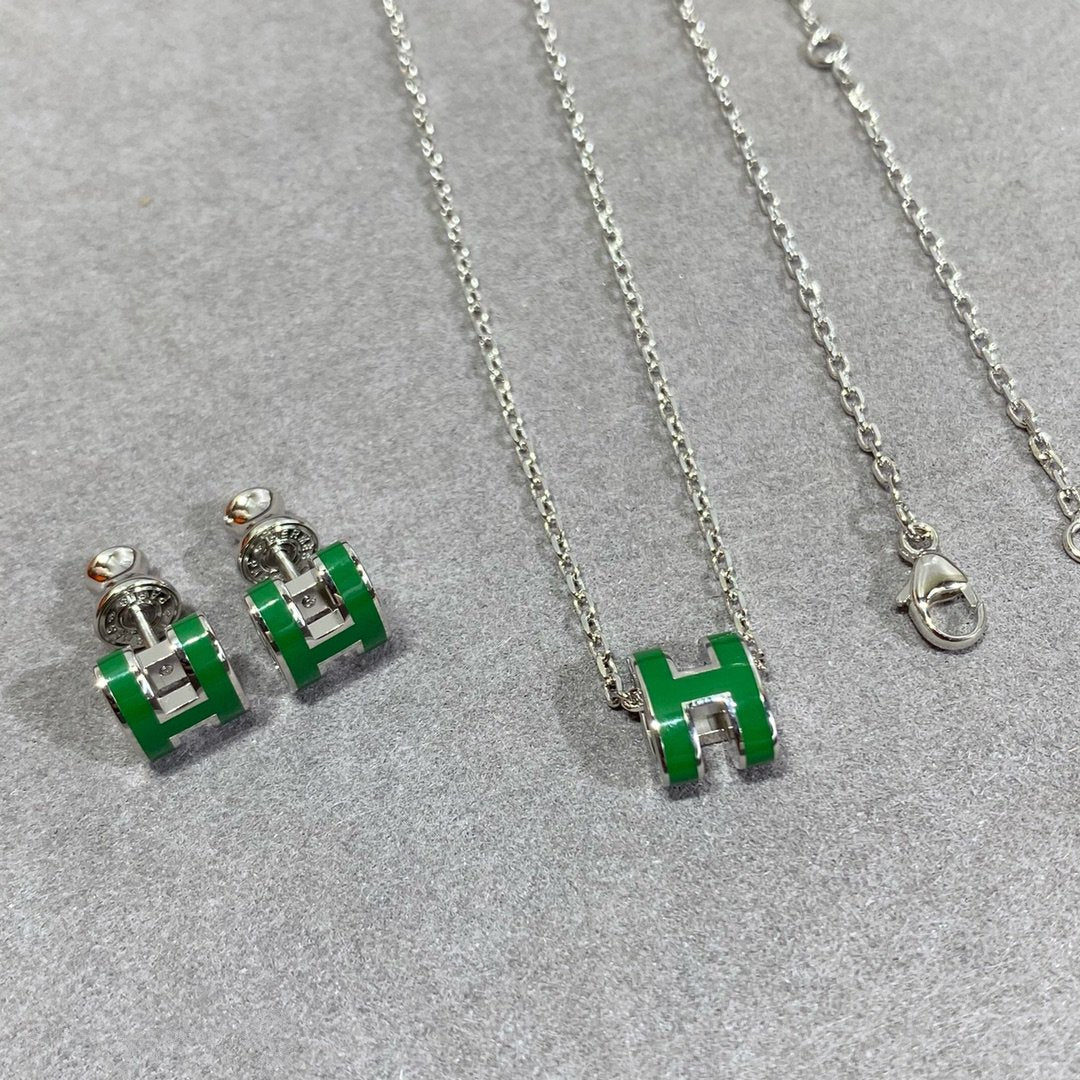 [Ornora Jewelry]POP H GREEN NECKLACE SILVER AND GOLD