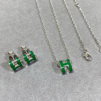 [Ornora Jewelry]POP H GREEN NECKLACE SILVER AND GOLD