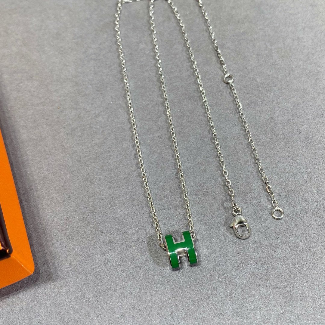 [Ornora Jewelry]POP H GREEN NECKLACE SILVER AND GOLD