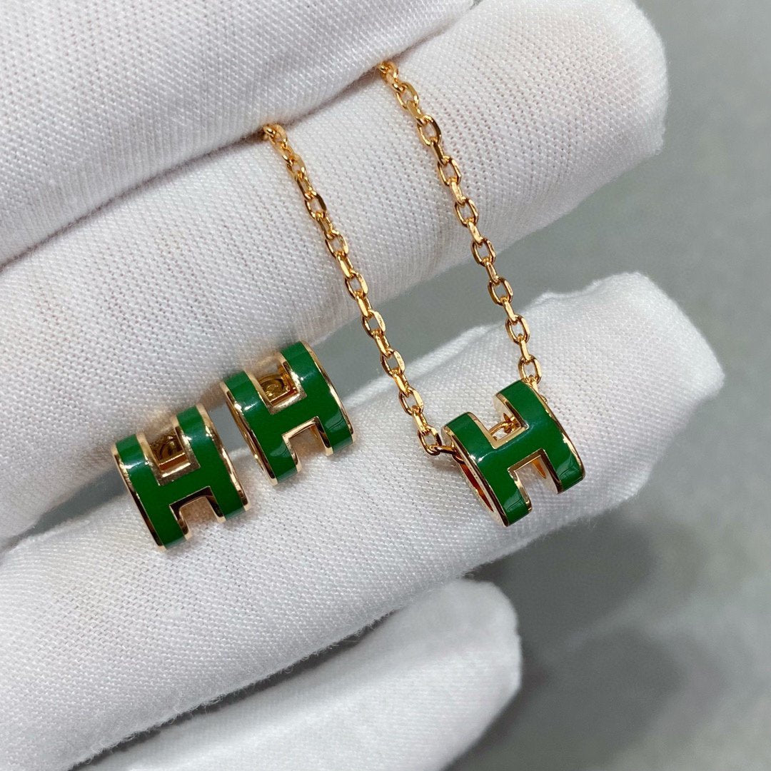 [Ornora Jewelry]POP H GREEN NECKLACE SILVER AND GOLD