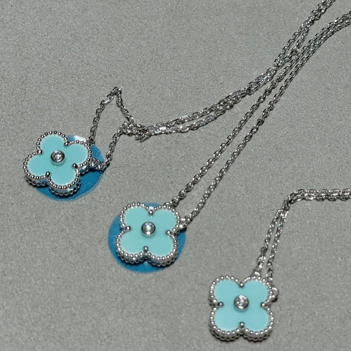 [Ornora Jewelry]CLOVER 1 DIAMOND LIGHT BLUE SILVER NECKLACE