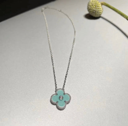 [Ornora Jewelry]CLOVER 1 DIAMOND LIGHT BLUE SILVER NECKLACE