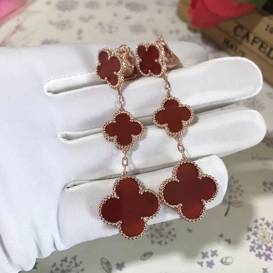 [Ornora Jewelry]CLOVER 3 MOTIF CARNELIAN DROP EARRINGS