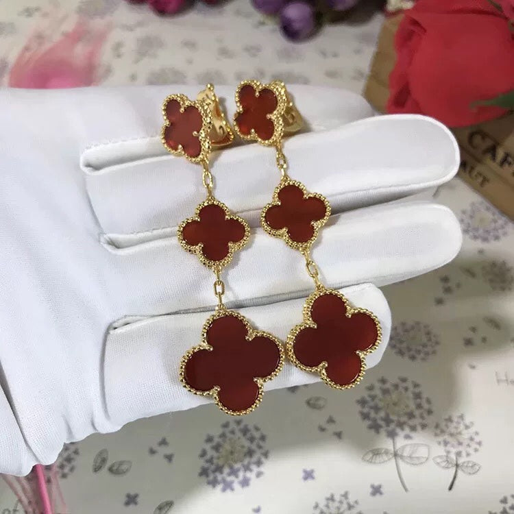 [Ornora Jewelry]CLOVER 3 MOTIF CARNELIAN DROP EARRINGS