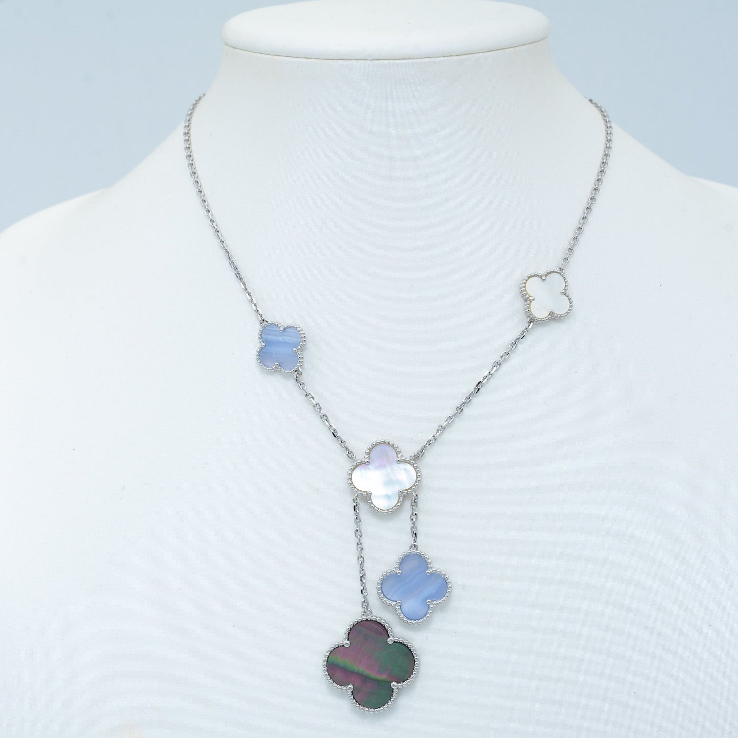 [Ornora Jewelry]CLOVER MOP CHALCEDONY NECKLACE SILVER 6 MOTIF