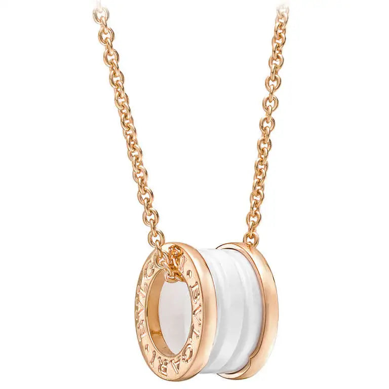 [Ornora Jewelry]ZERO 1 WHITE CERAMIC PINK GOLD DIAMOND NECKLACE