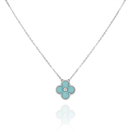 [Ornora Jewelry]CLOVER 1 DIAMOND LIGHT BLUE SILVER NECKLACE