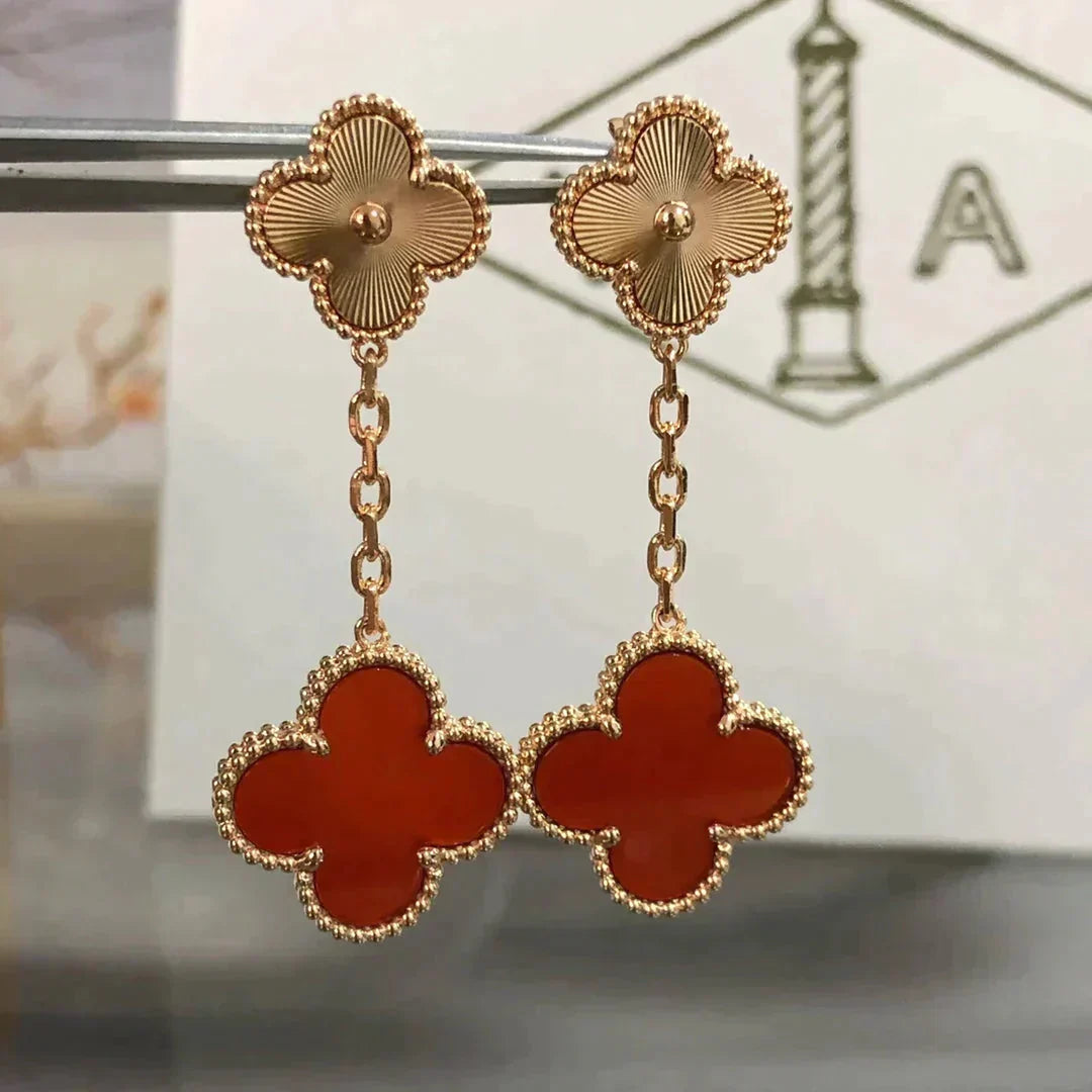 [Ornora Jewelry]CLOVER 2 MOTIF  LASER CARNELIAN EARRINGS