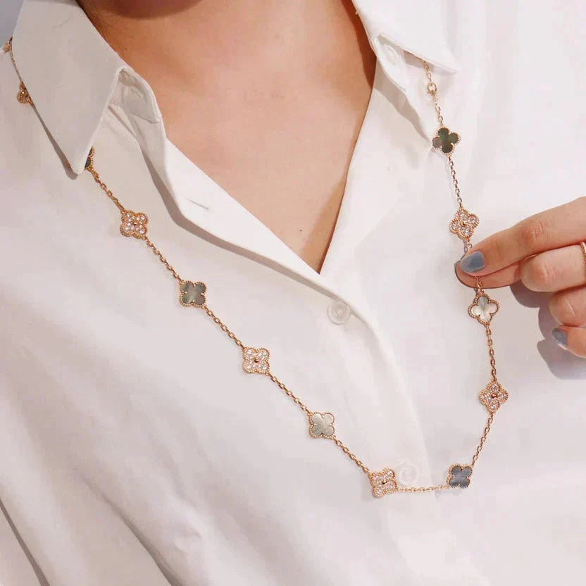 [Ornora Jewelry]CLOVER 20 MOTIFS DARK MOP DIAMOND  NECKLACE