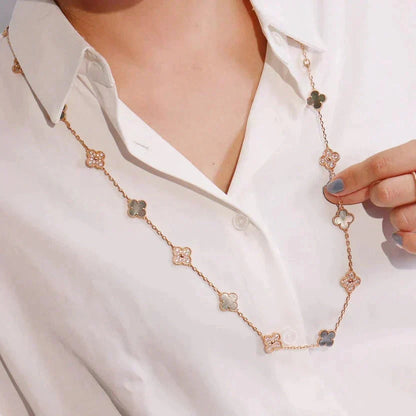 [Ornora Jewelry]CLOVER 20 MOTIFS DARK MOP DIAMOND  NECKLACE