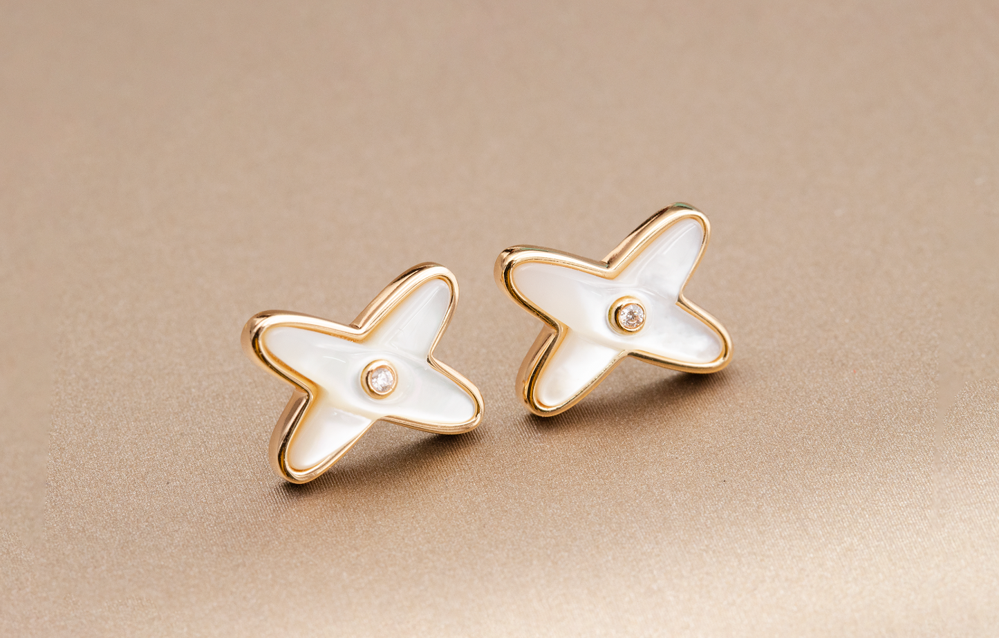 [Ornora Jewelry]JEUX DE WHITE MOP ROSE GOLD DIAMOND EARRINGS