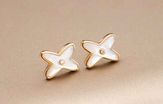 [Ornora Jewelry]JEUX DE WHITE MOP ROSE GOLD DIAMOND EARRINGS