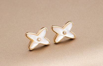 [Ornora Jewelry]JEUX DE WHITE MOP PINK GOLD DIAMOND EARRINGS