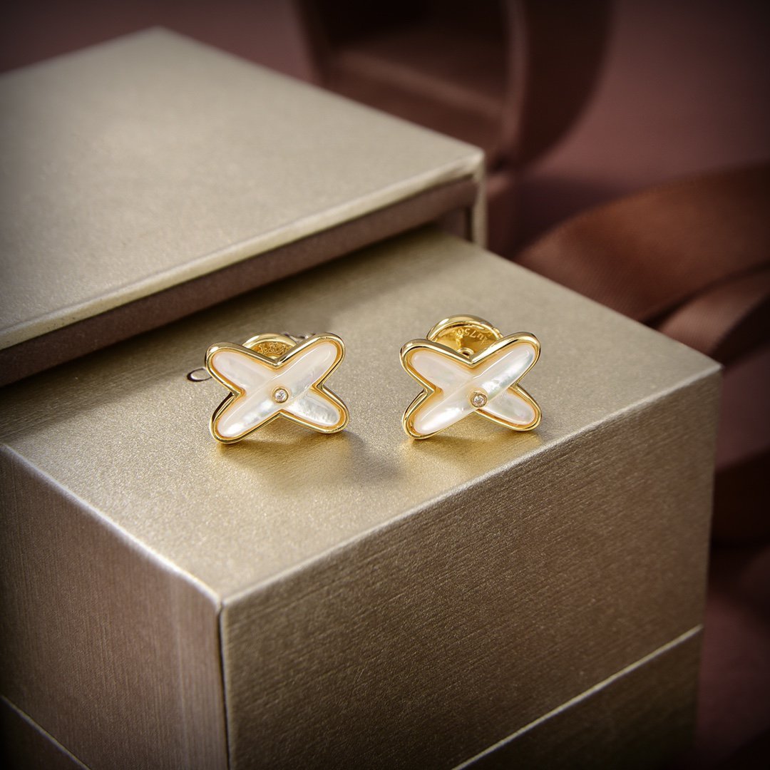 [Ornora Jewelry]JEUX DE WHITE MOP GOLD DIAMOND EARRINGS