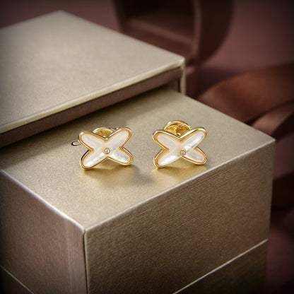 [Ornora Jewelry]JEUX DE WHITE MOP GOLD DIAMOND EARRINGS