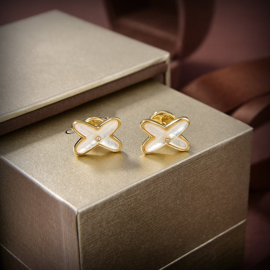 [Ornora Jewelry]JEUX DE WHITE MOP GOLD DIAMOND EARRINGS