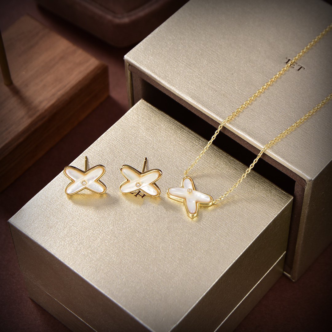 [Ornora Jewelry]JEUX DE WHITE MOP GOLD DIAMOND EARRINGS
