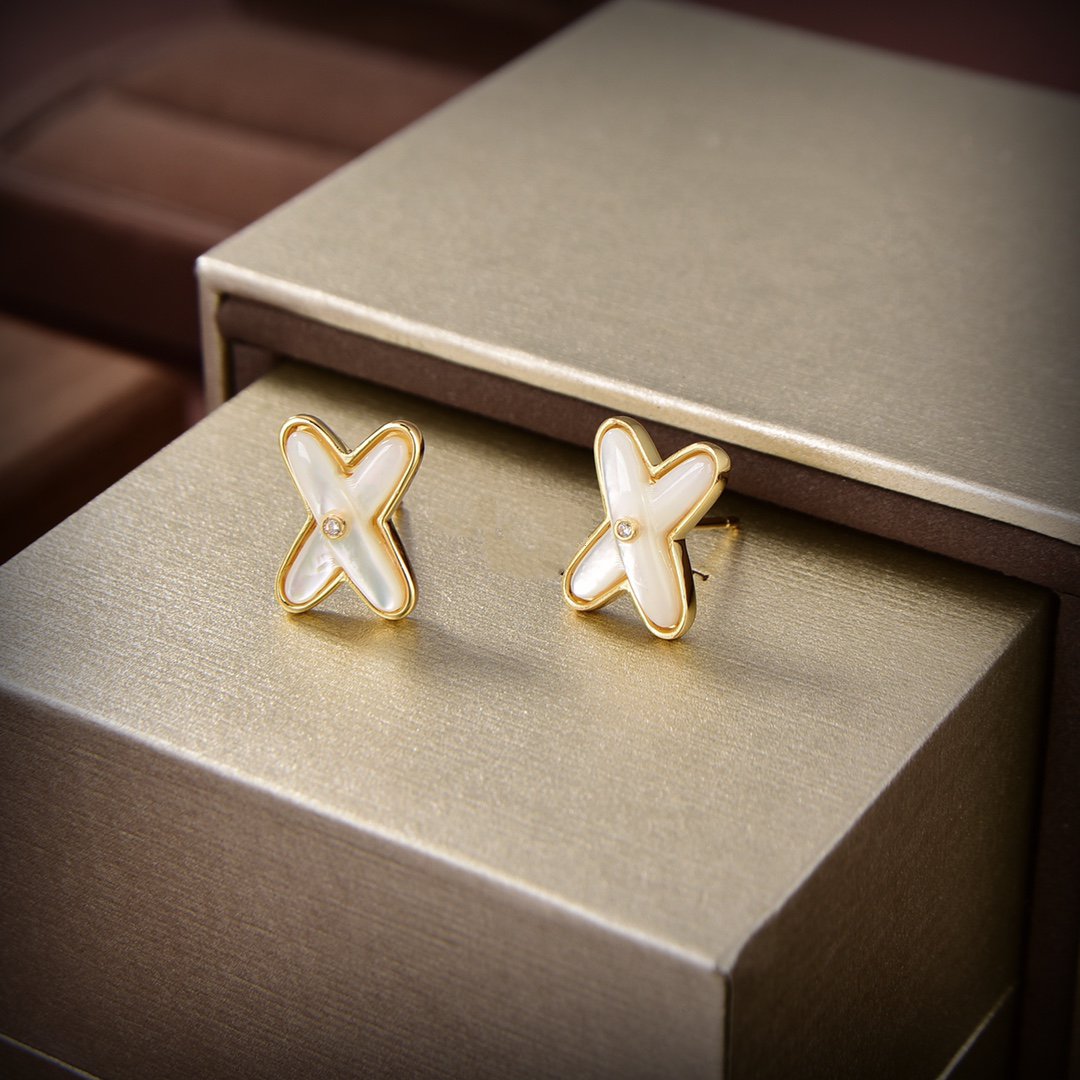 [Ornora Jewelry]JEUX DE WHITE MOP GOLD DIAMOND EARRINGS