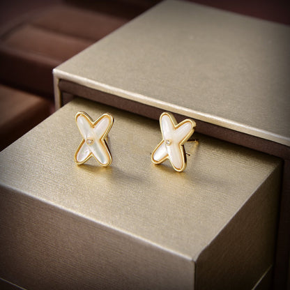 [Ornora Jewelry]JEUX DE WHITE MOP GOLD DIAMOND EARRINGS