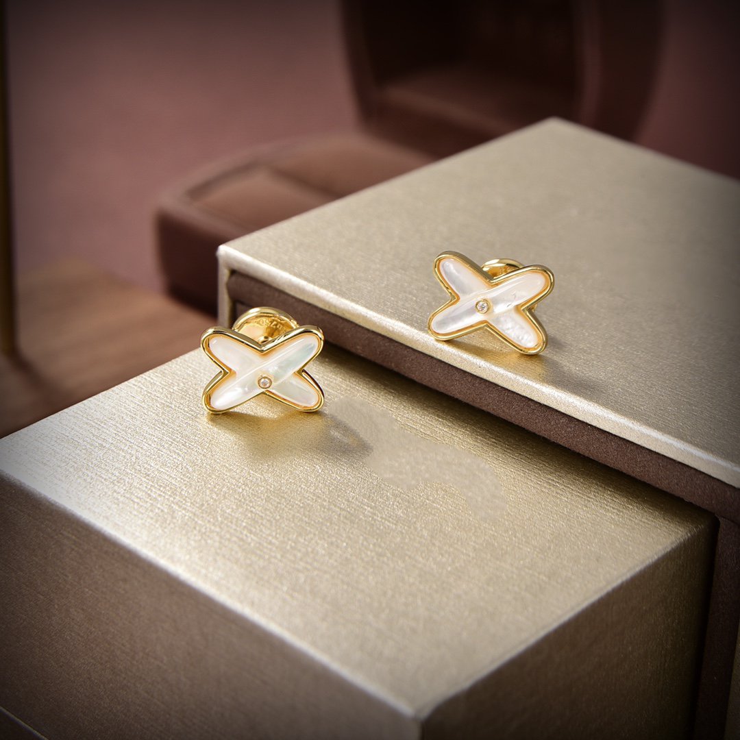[Ornora Jewelry]JEUX DE WHITE MOP GOLD DIAMOND EARRINGS