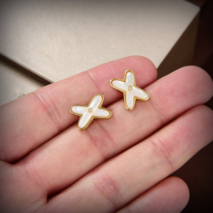 [Ornora Jewelry]JEUX DE WHITE MOP GOLD DIAMOND EARRINGS