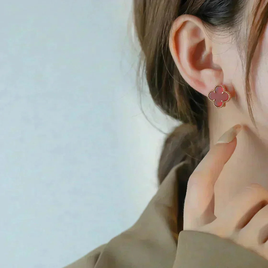 [Ornora Jewelry]CLOVER MEDIUM 1 MOTIFS CARNELIAN  EARRINGS