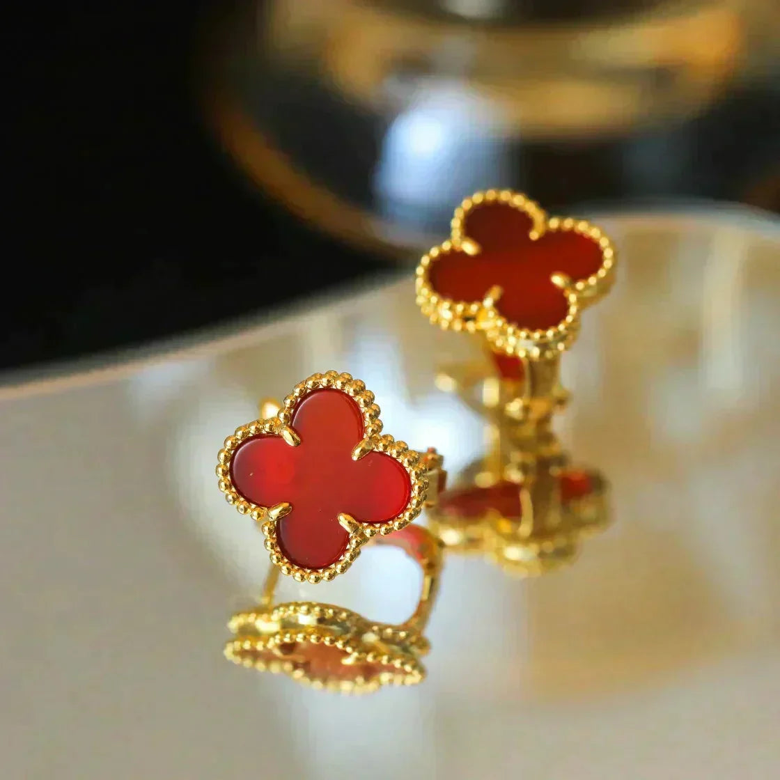 [Ornora Jewelry]CLOVER MEDIUM 1 MOTIFS CARNELIAN  EARRINGS