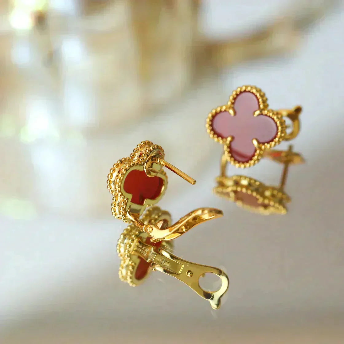 [Ornora Jewelry]CLOVER MEDIUM 1 MOTIFS CARNELIAN  EARRINGS