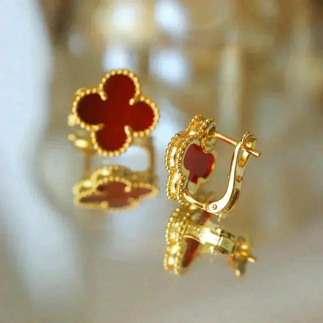 [Ornora Jewelry]CLOVER MEDIUM 1 MOTIFS CARNELIAN  EARRINGS